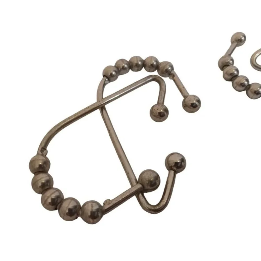 Shower Curtain Hooks Silver Metal Beads Set Of 12 Bathroom Decor 3 Inch Tall
